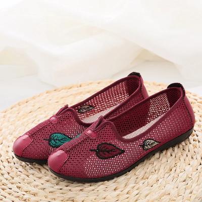Vintage Handmade Women Soft Cotton Fabric Embroidered Flat Shoes Comfortable Ladies Walking Sneakers with Mesh Shoes