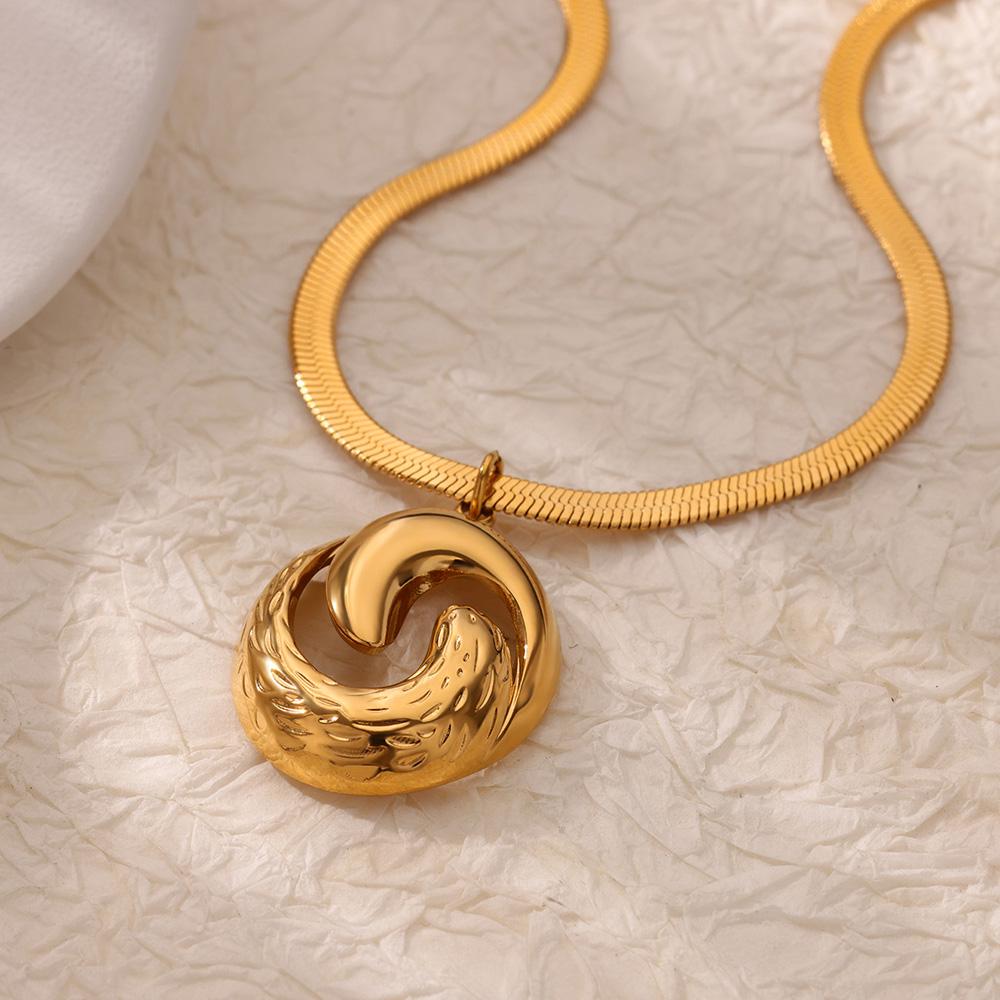 Stainless Steel Bow Moon Pendant Necklace For Women Gold Color Geometric Hollow Round Necklace Christmas Party Jewelry Gift