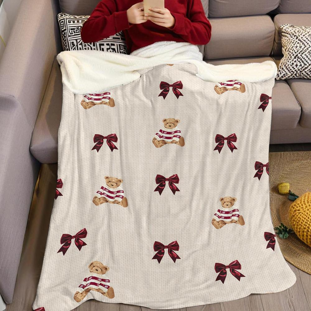 Creme Weihnachtsteddy Flanelldecke Warm Weich Halloween Weihnachten Sofa Warm Gemütlich Dekoratives Dekor Geschenk für Alle Jahreszeiten
