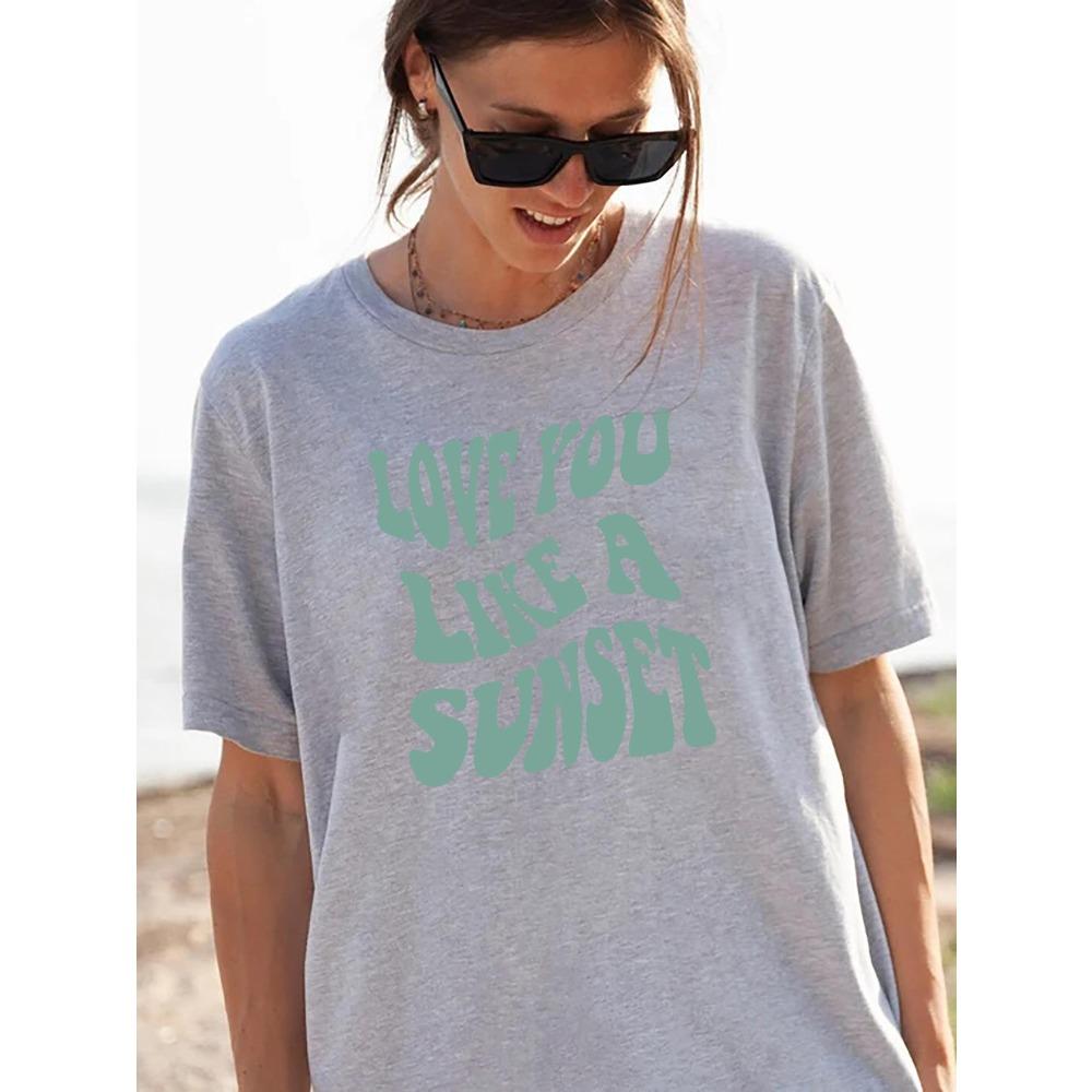 Women'S Top Crew Neck Letter Print Short Sleeve T-Shirt
