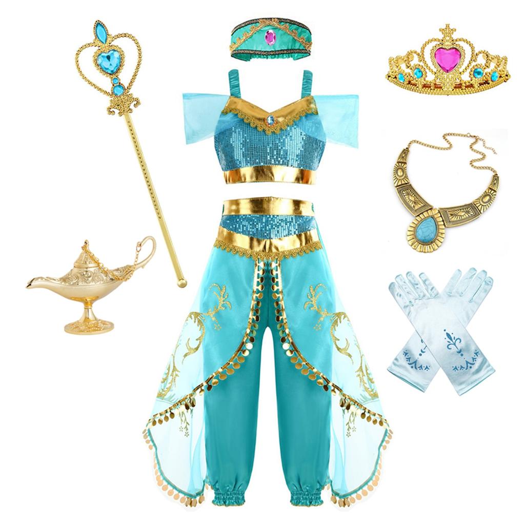 Jasmine Princess 2-Piece Dress Costume, Multiple Accessories, 150cm/8-9 Years, Turquoise