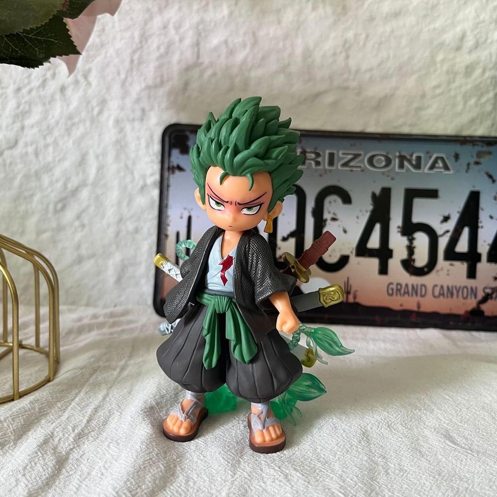 Q Version Zoro Anime Statue Zoro Hero One Piece Roronoa Zoro Approx 15cm PVC Action Figure [Used]