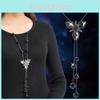 Elegant Korean Style Geometric Crystal Sweater Chain Necklace For Women Accessories