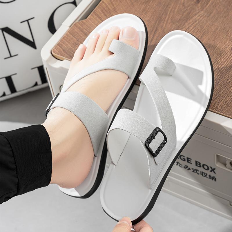 

Мужские тапочки с открытым носком, тапочки на кнопках, мужские уличные шлепанцы 48 белый