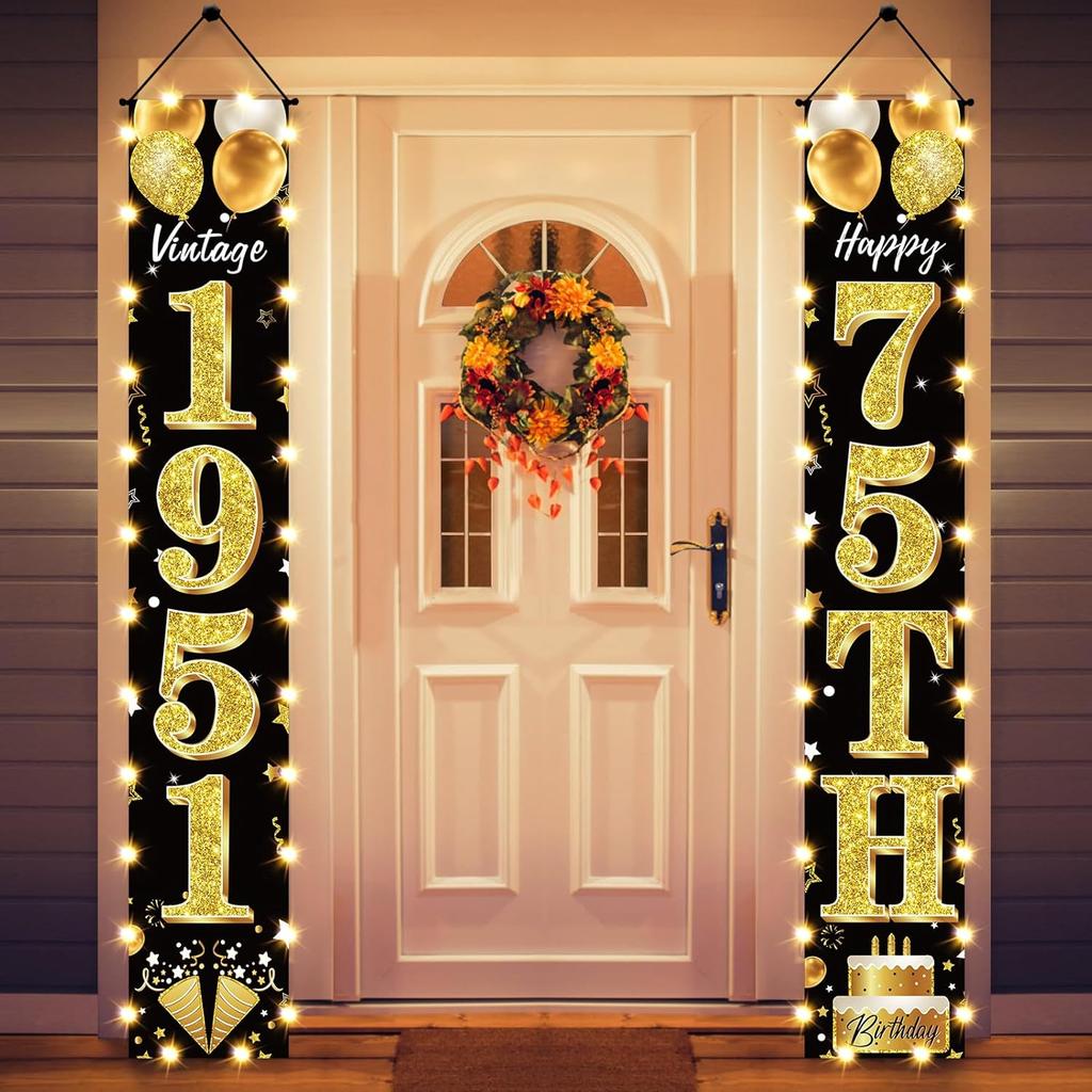 50th Birthday Party Banner Lighted Decorations for Men and Women - Black Gold Vintage 1976 50th Birthday Door Banners with LED Light, Fifty Years