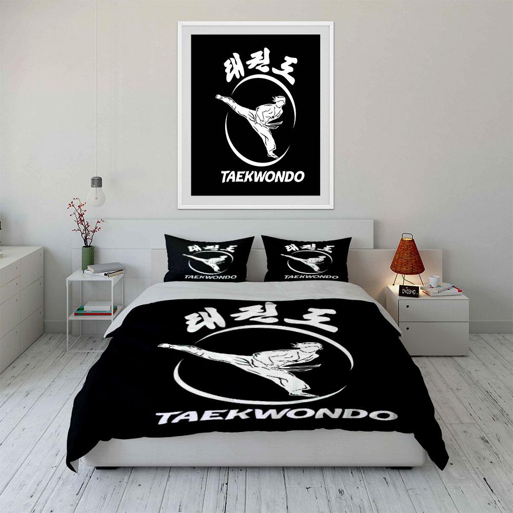 Kick pose, Taekwondo text. Bedding sets Duvet cover sets Duvet covers Pillowcases(1* Duvet Cover 2* Pillowcases without duvet insert)