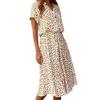 European and American style new printed V-neck button waist short-sleeved dress