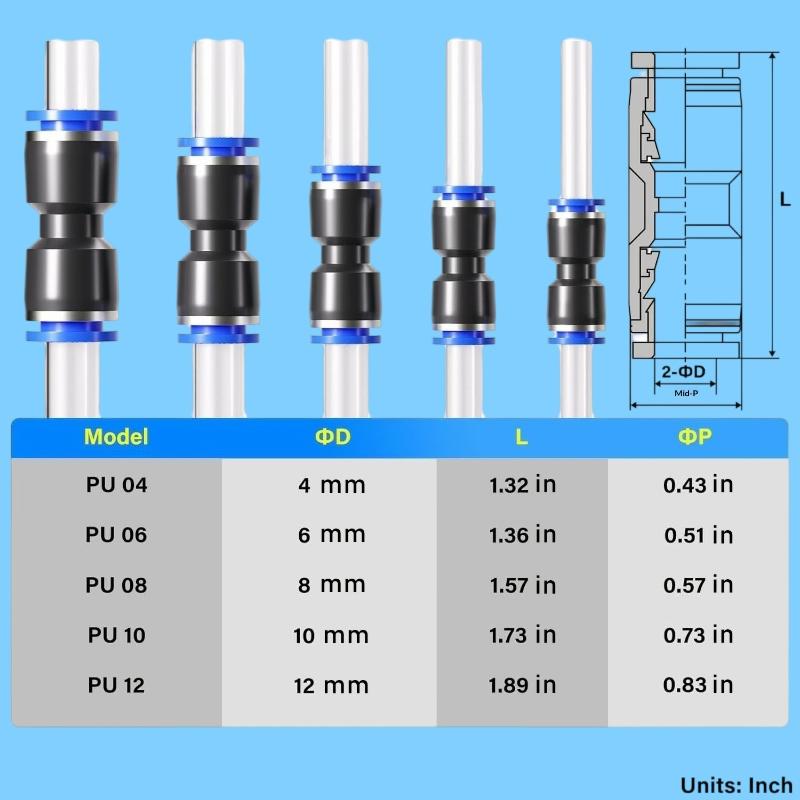 Reliable 40/50Pcs Air Pneumatic Connectors Set Precise 4/6/8/10/12 Sizes for Accurate Industrial Use