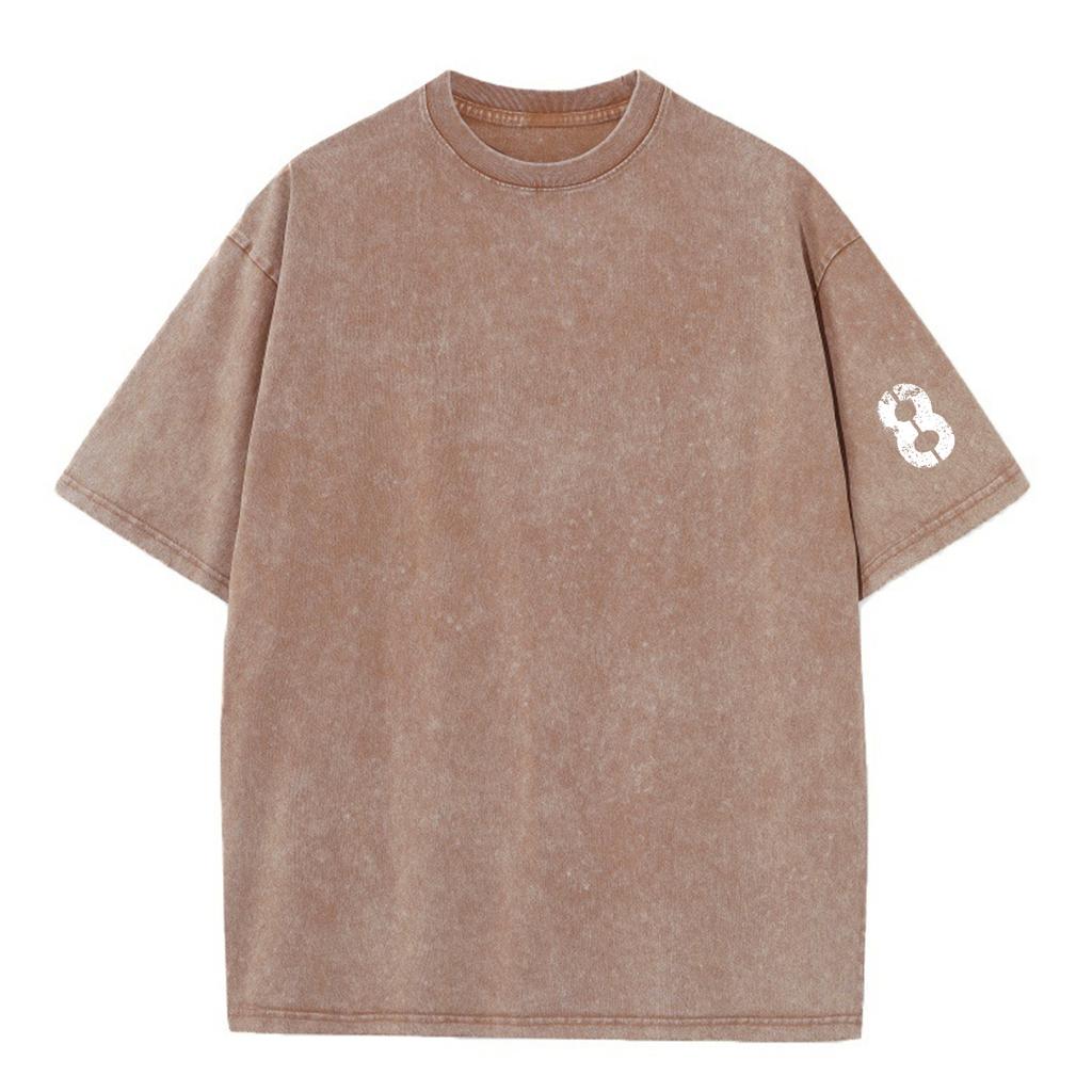 Acid Wash Cotton T Shirt Men's Round Neck Worn-out Short Sleeved T-shirt European American Youth Fashion Sports Casual T-shirt