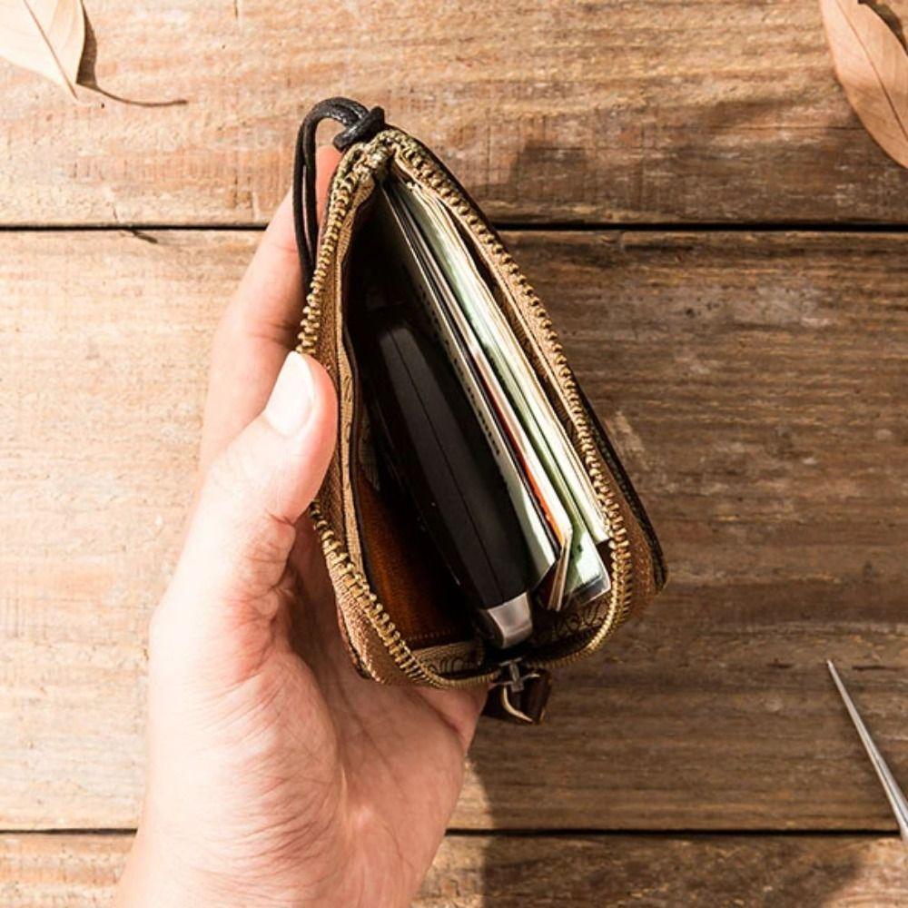 Vintage Car Key Bag Stitching Storage Card Bag Retro Women's Leather  Coin Purse  Coin