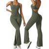 Women's Square Neck Sleeveless Jumpsuit Slim High Waist Back Cutout Flare Yoga Unitard