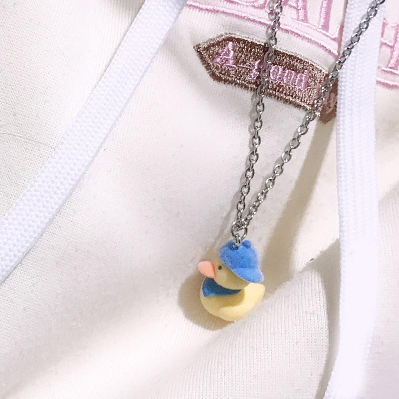 Adorable Cartoon Duck Necklace/Earrings/Keychains Adornment Handcrafted Choker Chain/Ear Hooks/Keyrings for Women Girls