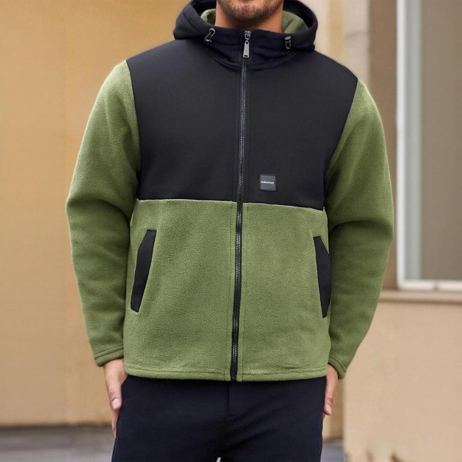 

Men s Fleece Jackets Full Zip Lightweight Outdoor Hiking Jackets Winter Coats L армия зеленый