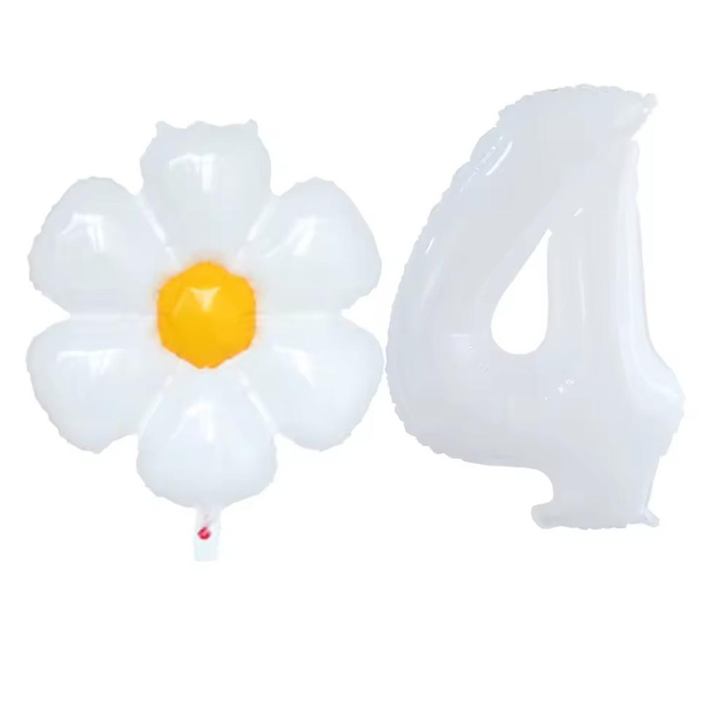 2Pcs White Daisy Flower Foil Balloons 32inch 0-9 Number Balloon Kids Birthday Party Decorations Baby Shower Wedding Decorations