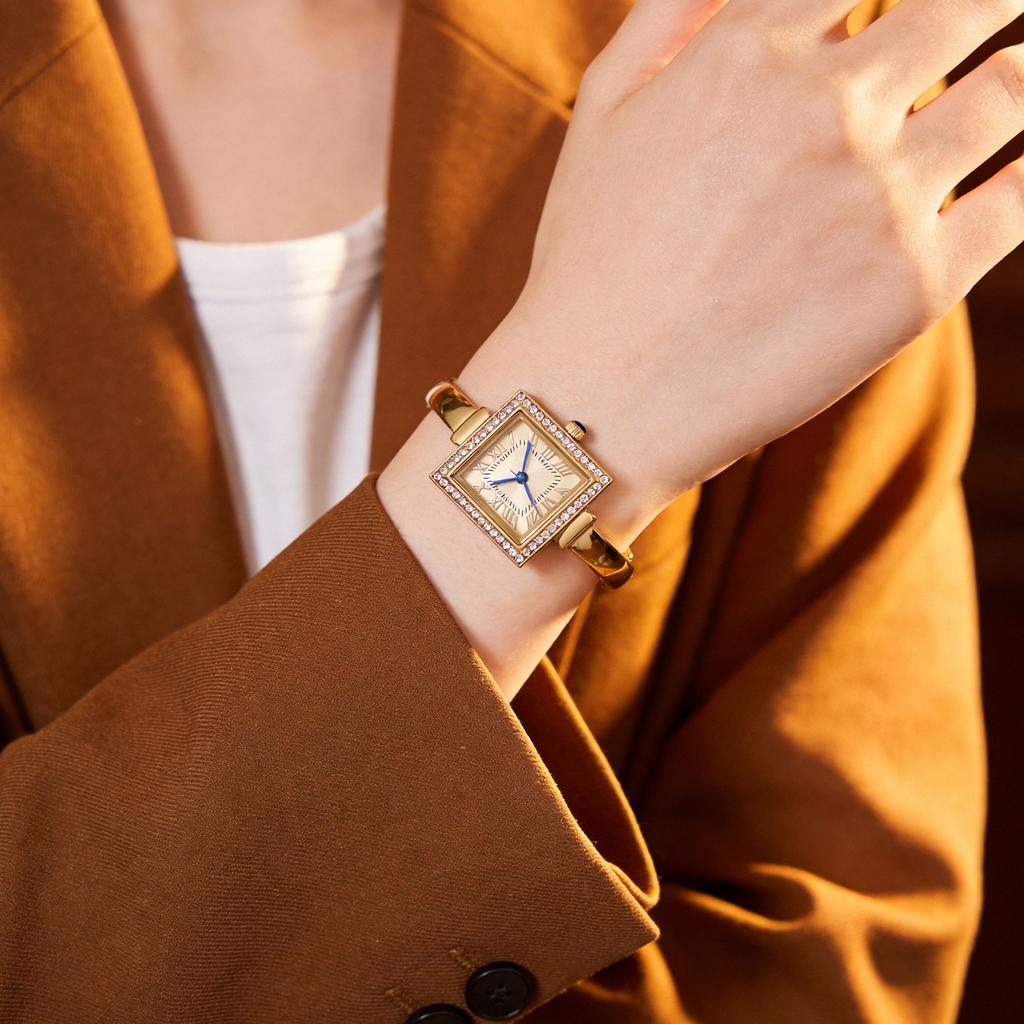 Minimalist Bangle Watch for Women Square Dial Analog Quartz Wristwatch Dress Clock