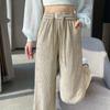 Pleated High Waist Fleece-Lined Wide Leg Pants for Women - Autumn Winter Slimming Plus Size Casual Wear