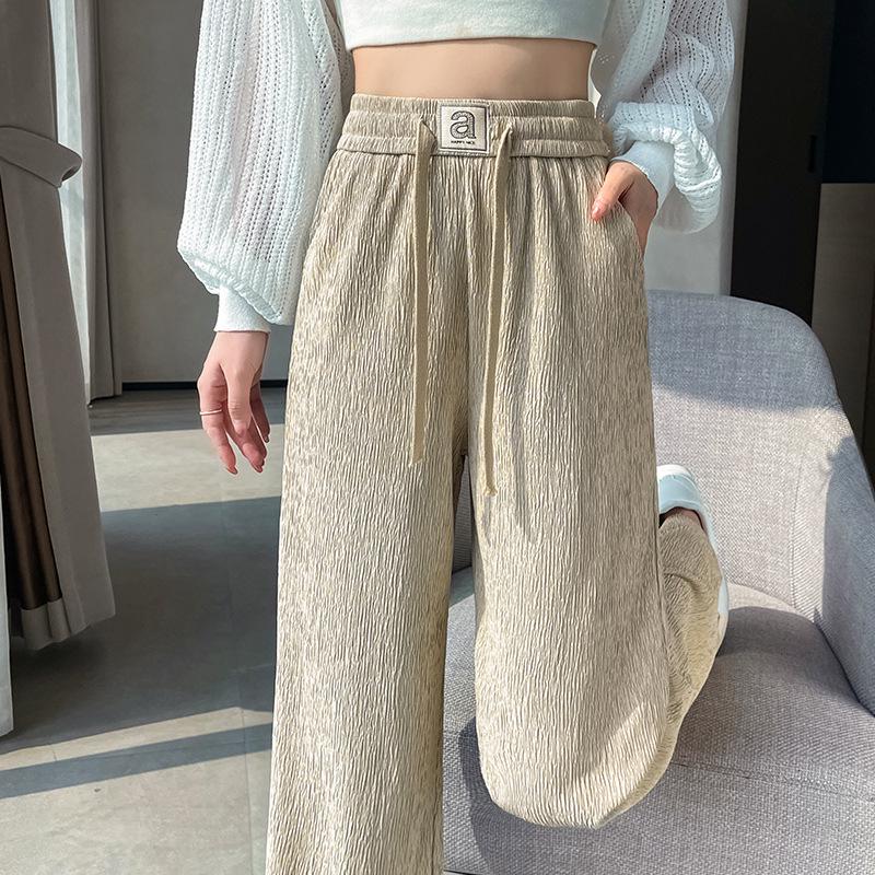 Pleated High Waist Fleece-Lined Wide Leg Pants for Women - Autumn Winter Slimming Plus Size Casual Wear