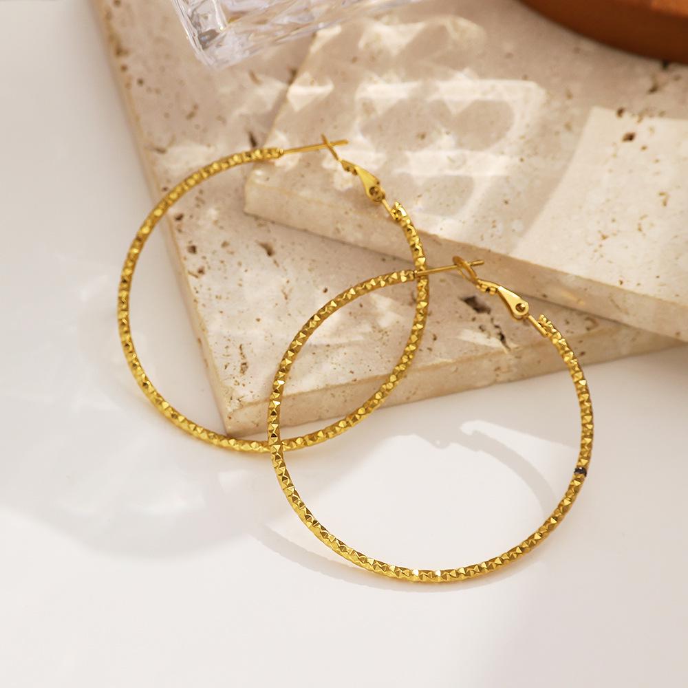 European Trendy Stainless Steel Geometric Ear Cuffs - High-End Gold Crushed Ice Titanium Earrings