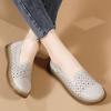 Spring Summer New Genuine Leather Hollow Out Flat sole Shoes Thick sole Non Slip Round Toe Shallow Slip On Elderly Nude Shoes