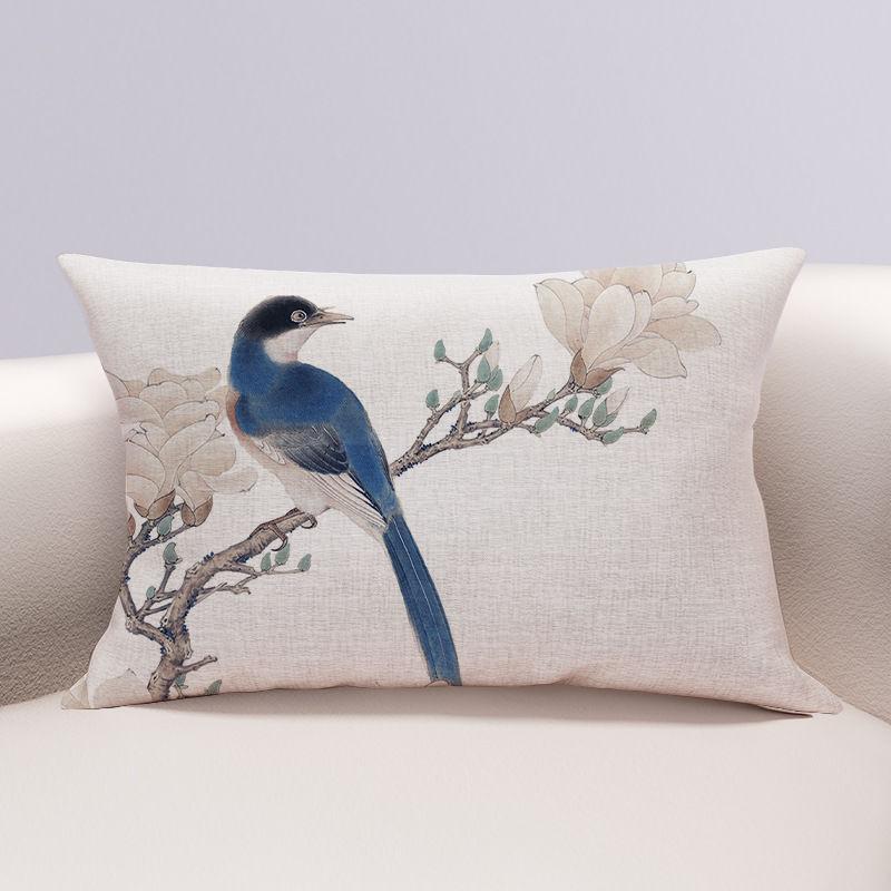 

Прямоугольная подушка с изображением цветов и птиц, двухсторонняя наволочка из хлопка и конопли, подушка для домашнего дивана 40*60