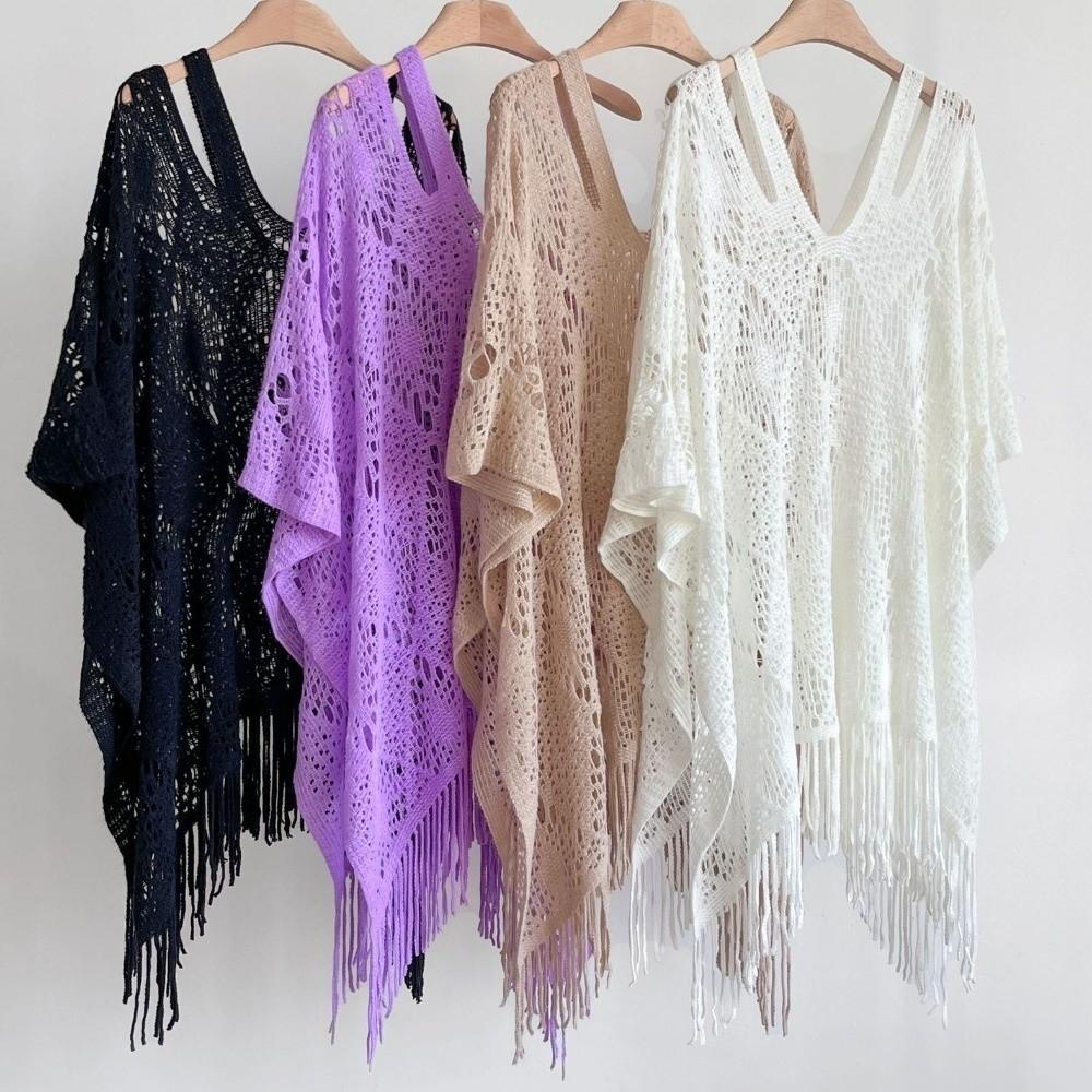 Tassels Bohemian Shawl Plus Size Crochet Top Women Casual Knit Hollow Out Top Streetwear