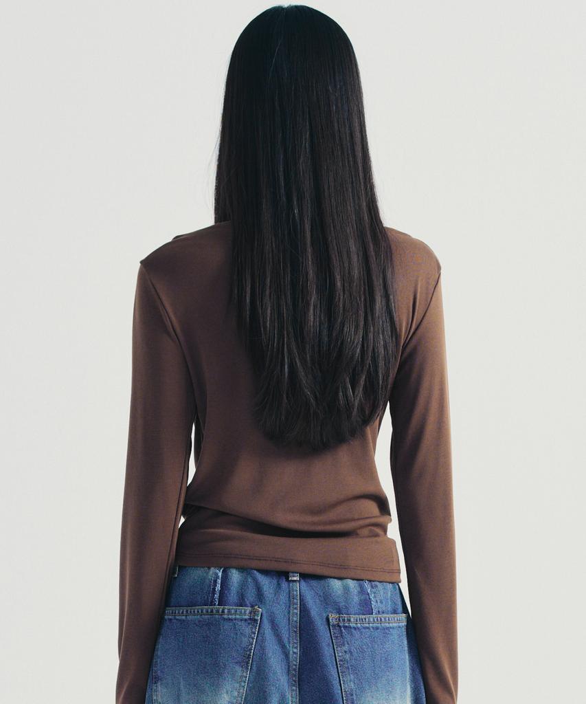 Nigaennikol Shirring Drape Boat Neck Top_Brown