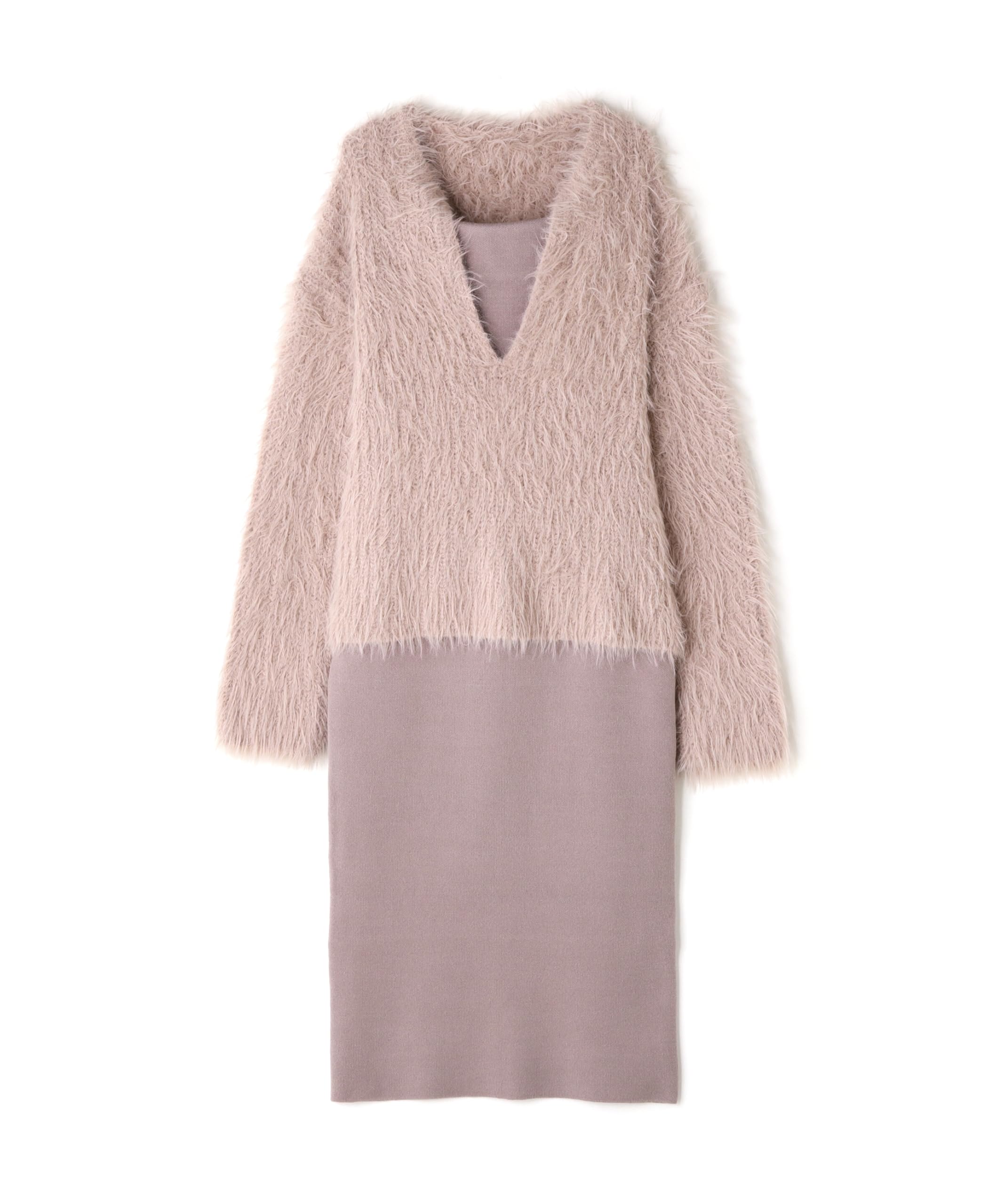 

Красивое повседневное платье Перьевой трикотажный комплект Платье-ками Розовый Греж [Натуральная база] Женское