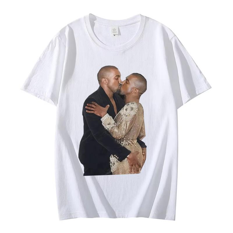 Rapper Kanye West Kissing T Shirt Retro Graphic T Shirts Cotton Tshirt Omari West Fans Lovers Unisex Women Hip Hop Oversized Tees