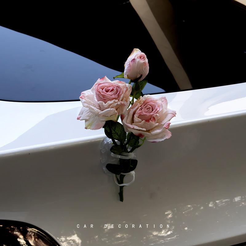 

French Burnt-Edge Rose Bouquet Car Decoration, Rear Trunk Roof Exterior Hanging Ornament, New Stylish Car Accessories for Women