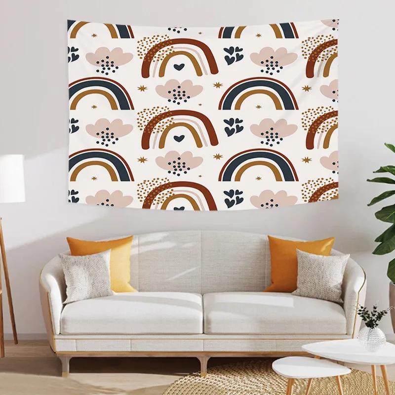 Cartoon Rainbow Unicorn Tapestry Cute Doodle Printed Pattern Polyester Tapestry Wall Hanging Tapestries for Bedroom Dorm Decor