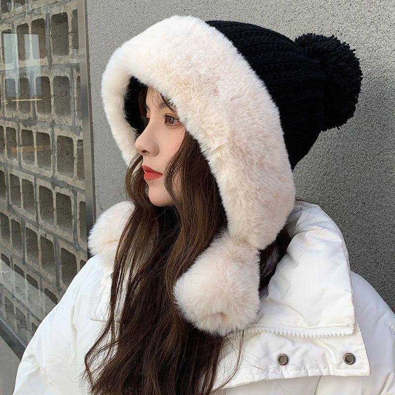 Knitted Hat Big Head Korean Version Velvet Warm and Cold Cotton Hat Women's Autumn and Winter Wool Hat Trendy Brand