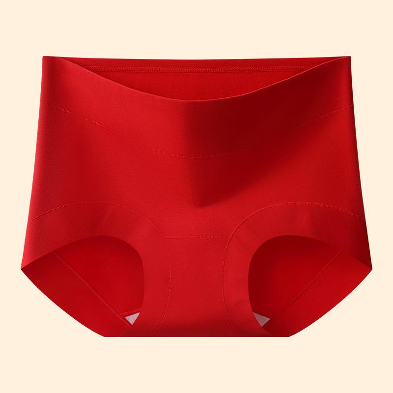 Женские Весенние и Осенние Красные Хлопковые Трусы-Слипы 7A Антибактериальные с Высокой Талией для Живота M
