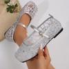 Fashion Low Heel Shoes Women's Summer Square Head Shallow Mouth Sequin Cloth Line with Soft Soles Non-slip Flat Shoes