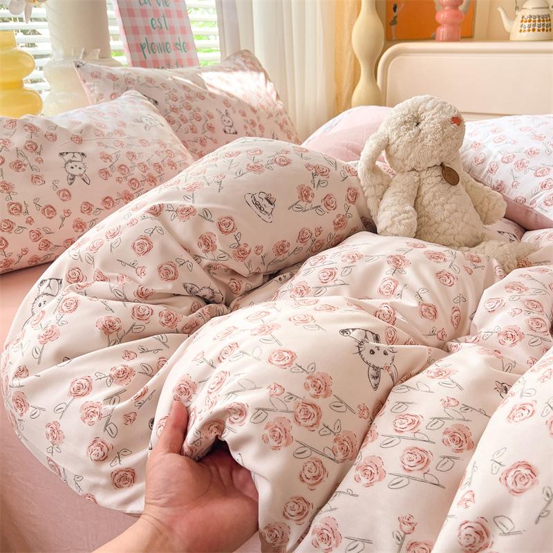 Class A Maternal And Infant Grade Washed Cotton Bed Four-Piece Set, Children'S Cartoon Bed Sheet Quilt Cover, Dormitory Single Quilt Cover 3Pcs Set