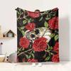 Skull Roses Flannel Blanket Throw Blanket Soft Warm Sofa Bed Camping Car home Decor Unique Christmas Gift C930534
