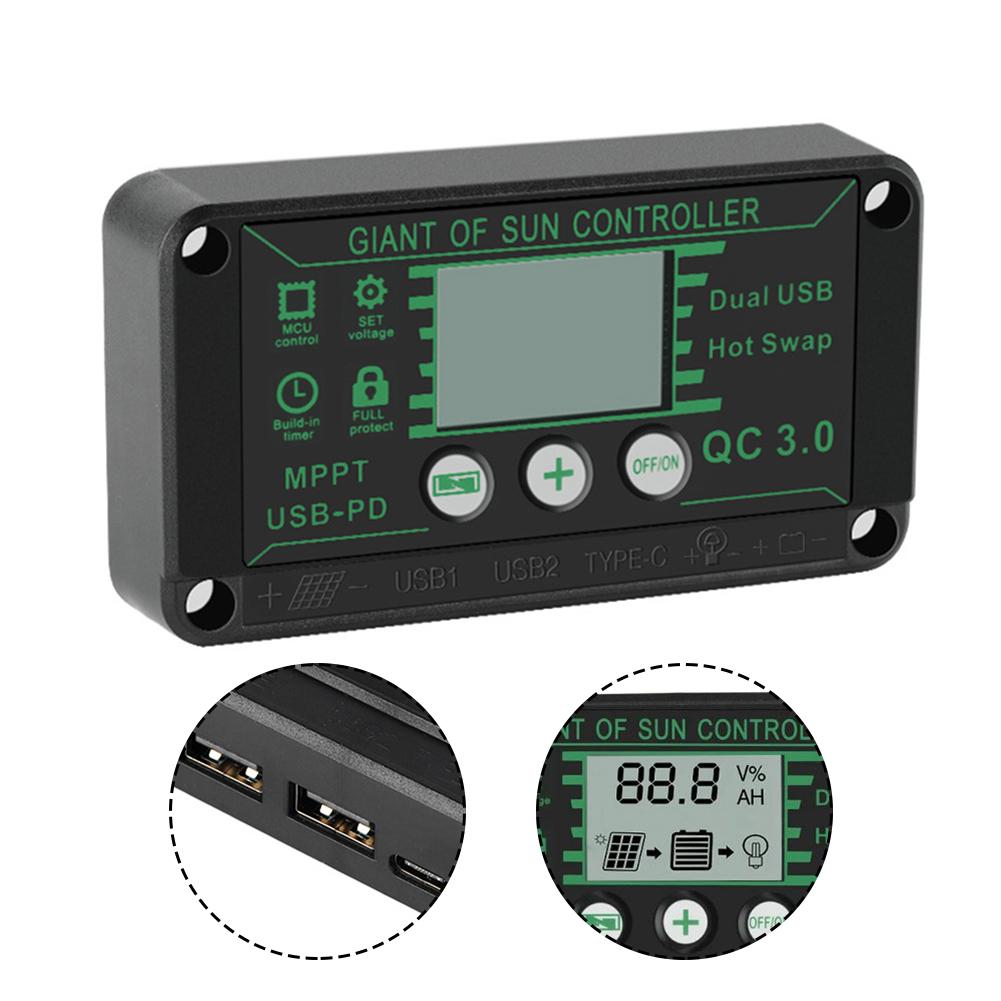 For Harsh Outdoor Environments Digital Display Charge Controller 12V 24V Solar Charger Compact Size Overcharging Protection