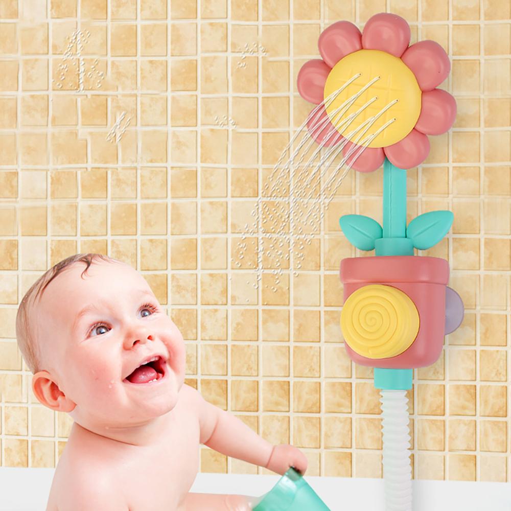 Baby Sunflower Shower Bath Toy Sprinkler Head Spray Water Shower Swim Pool Bathing Bath Ball With Manual Device For Kids Gift