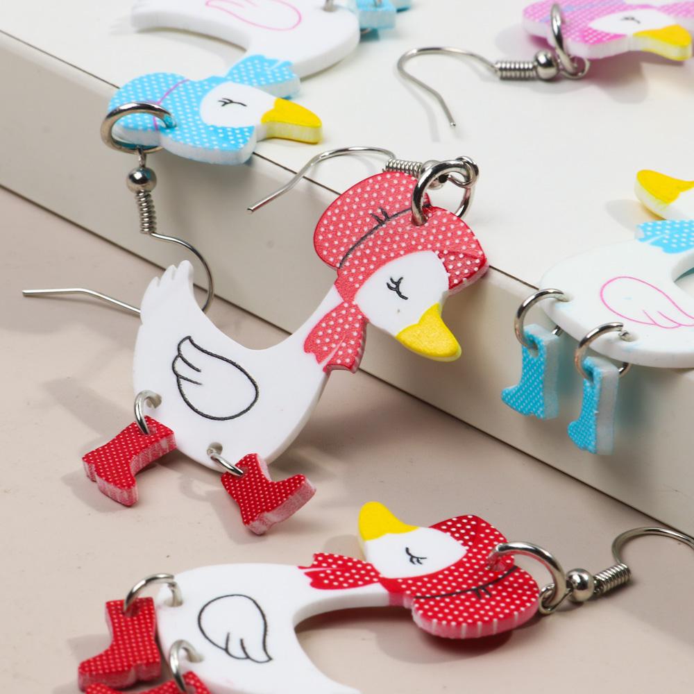New Cute Christmas Scarf Duck Acrylic Earrings for Women Funny Cartoon High Heels Duck Animal Dangle Earring Novelty Jewelry