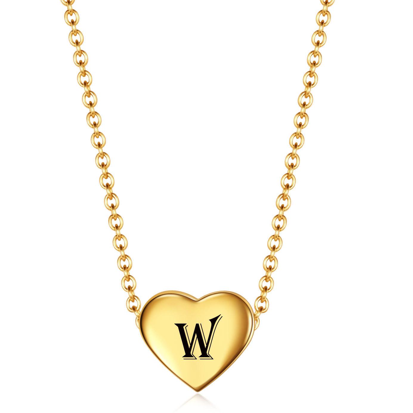 Cross Europe Simple Stainless Steel Heart Necklace with 18K Gold Plated 12MM Pendant & 26 Initials