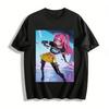 Cool Girl Pink Hair Anime Print Short Sleeve T-shirt Street Y2K E-girl Casual Loose Top Pure Cotton T-shirt