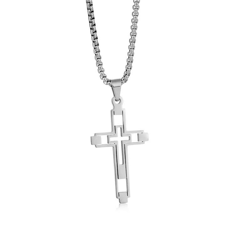 1PC Hip Hop Cross Stainless Steel Chain Necklaces Gold Color Long Pendant Necklace