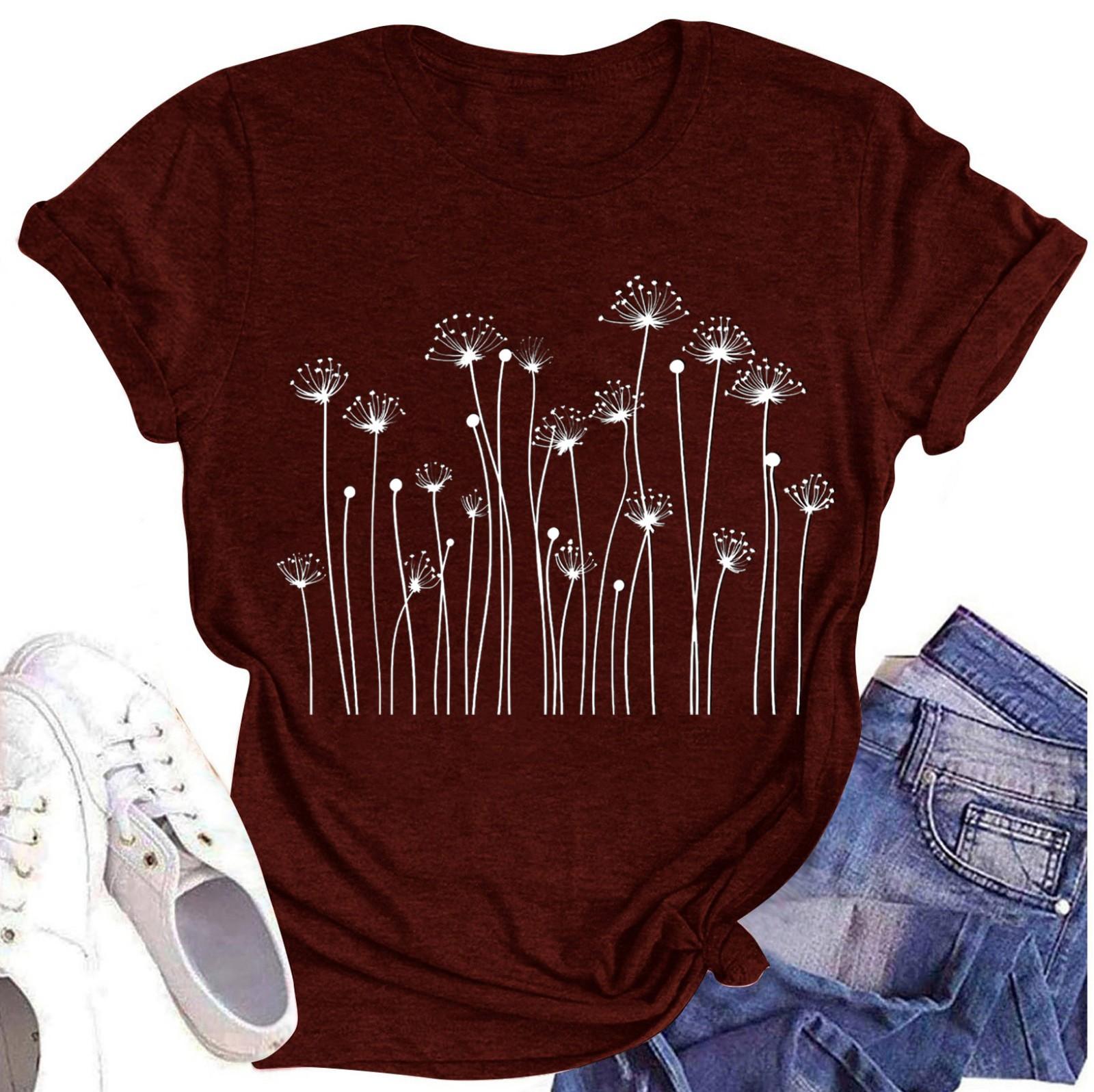 

Женская мода повседневная футболка с круглым вырезом и короткими рукавами, топ, футболка, топ XXL винный