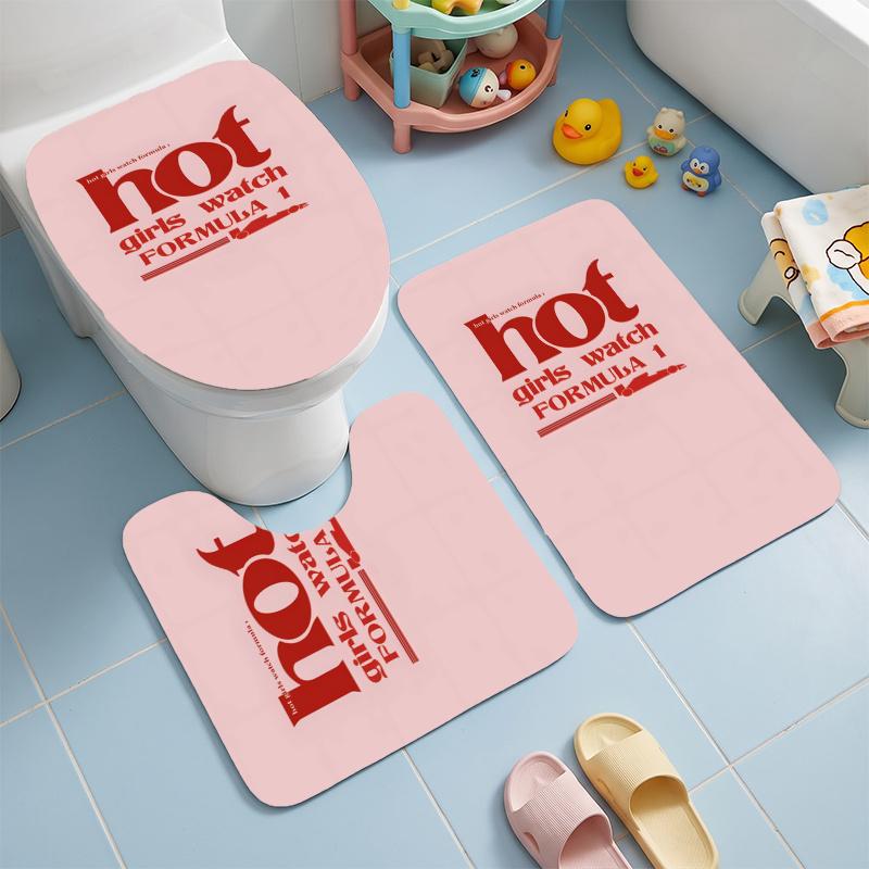 Formula 1 (19) Flannel Toilet 3 Piece Set Soft Bathroom Toilet Seat Cover Non-Slip Bath Rug Home Bathroom Decor