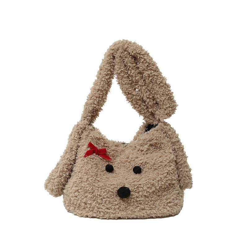 Autumn and winter new plush puppy bag candy color small fresh girl children's shoulder armpit bag