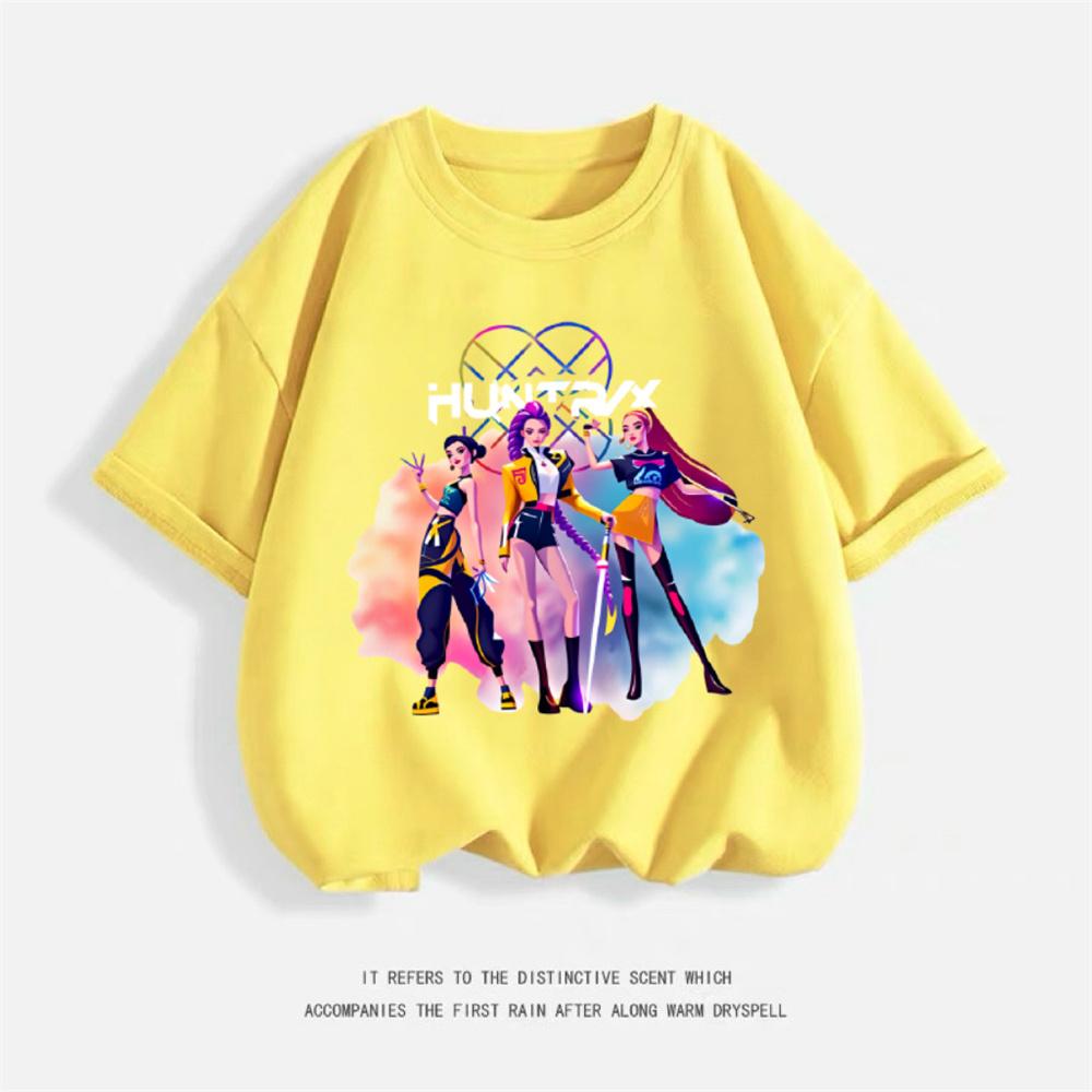 

Girls Short Sleeve Cartoon Fashion Summer Wear 2026 Trendy Clothing Kpop Demon Hunters Huntrix T-shirt Pure Cotton Tees 100