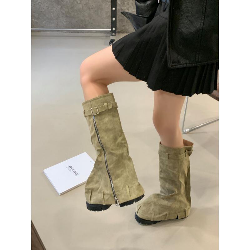 But knee-thin knight boots stacked boots 2025 new small height-increasing trouser boots