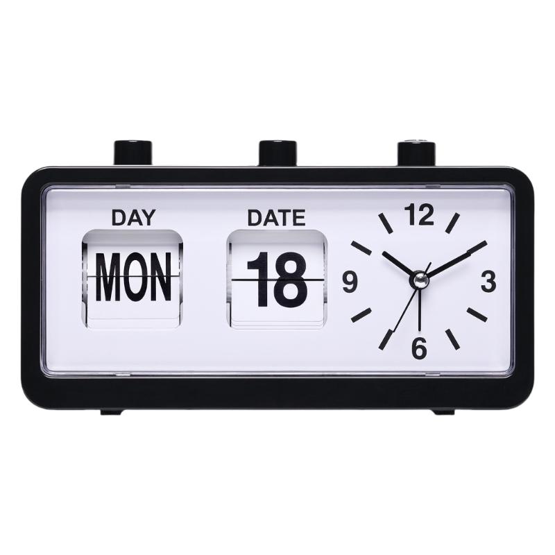 Classical Retro Mechanical Alarm Clock with Manual Flipped Calendar Date Day Time Display for Living Room or Office