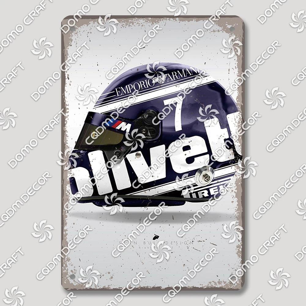 Vintage F Racer Helmet Metal Tin Sign Wall Art Decor  Sport Car Helmets Poster Plaque for Garage Racing Club Bar Pub Home