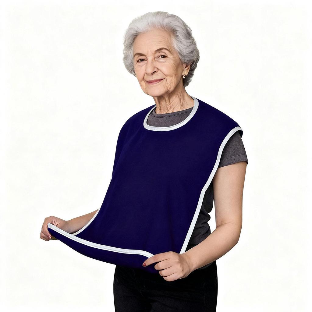 Stain-Resistant Bib with Pocket for Elderly Care and Mealtime Assistance