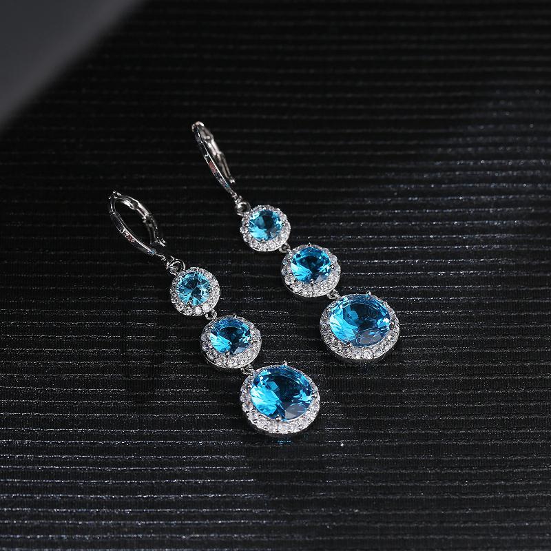 

HuiSept Earrings Silver 925 Jewelry Round Shape Sapphire Zircon Gemstones Drop Earrings for Women Wedding Ornaments Wholesale море синього кольору